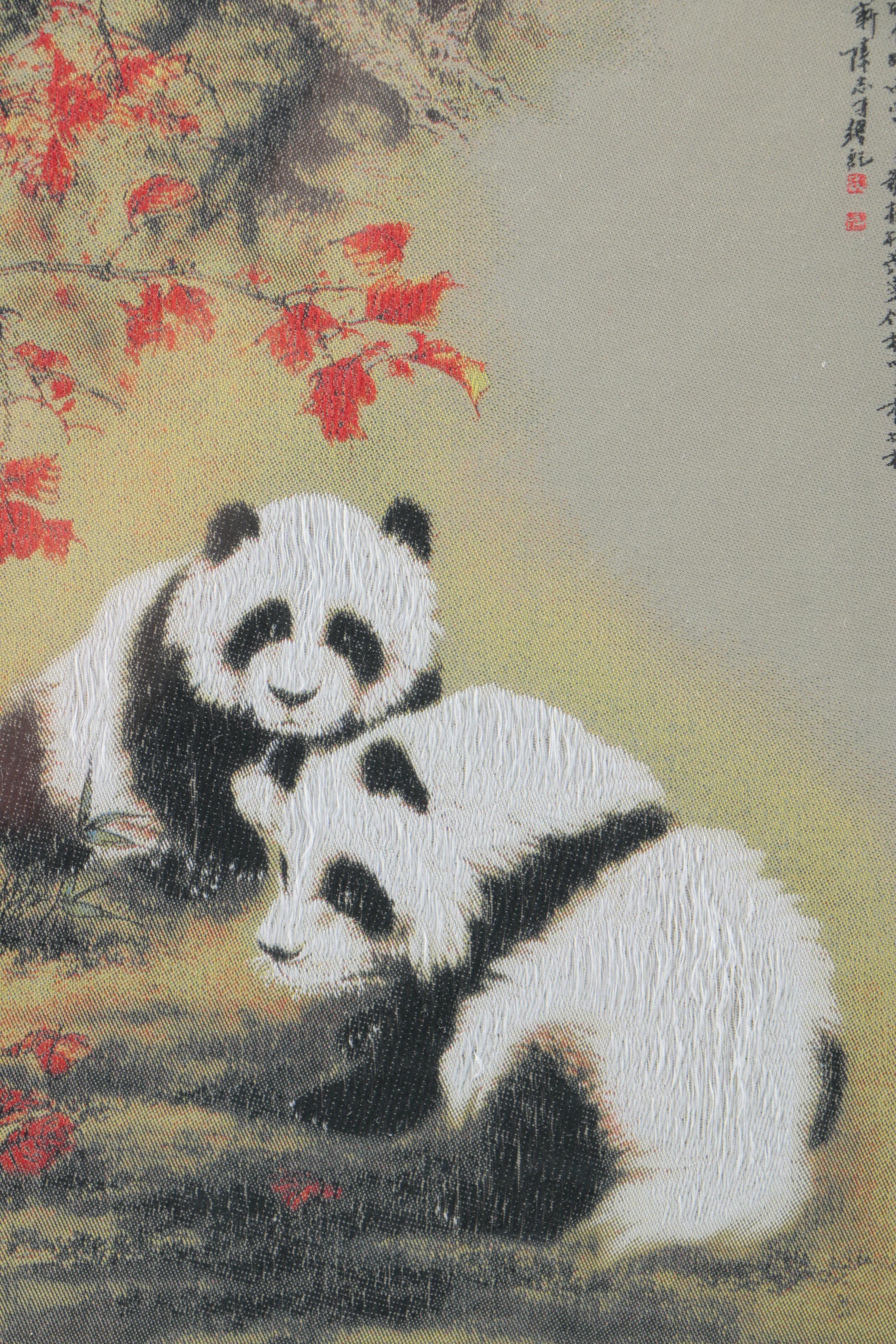 Shu brocade chinese embroidery on silk of two pandas  ebth
