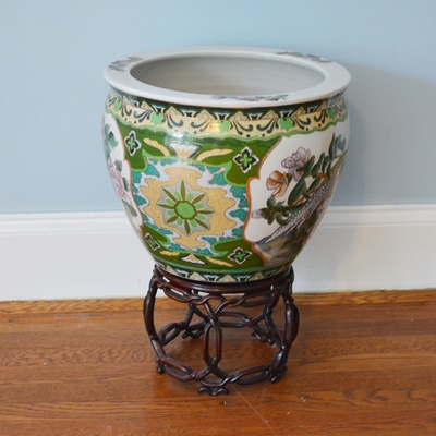 Chinese Porcelain Fish Bowl Planter and Stand EBTH