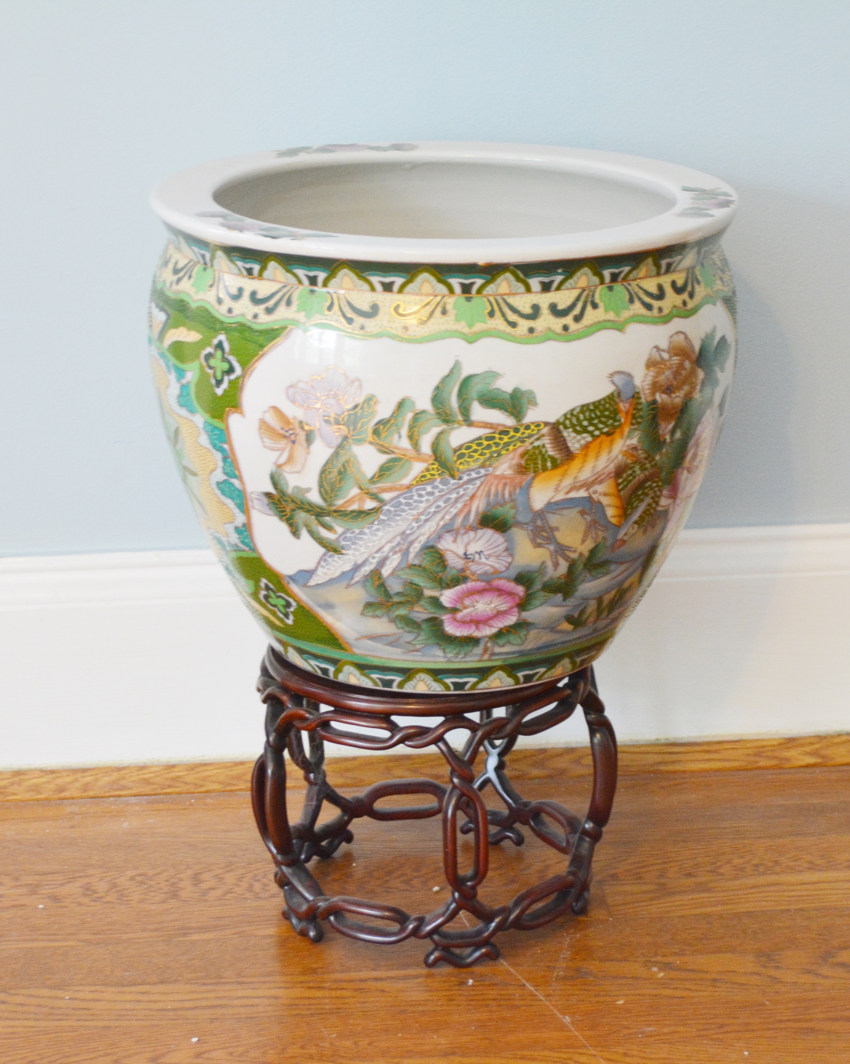 Chinese Porcelain Fish Bowl Planter And Stand | EBTH