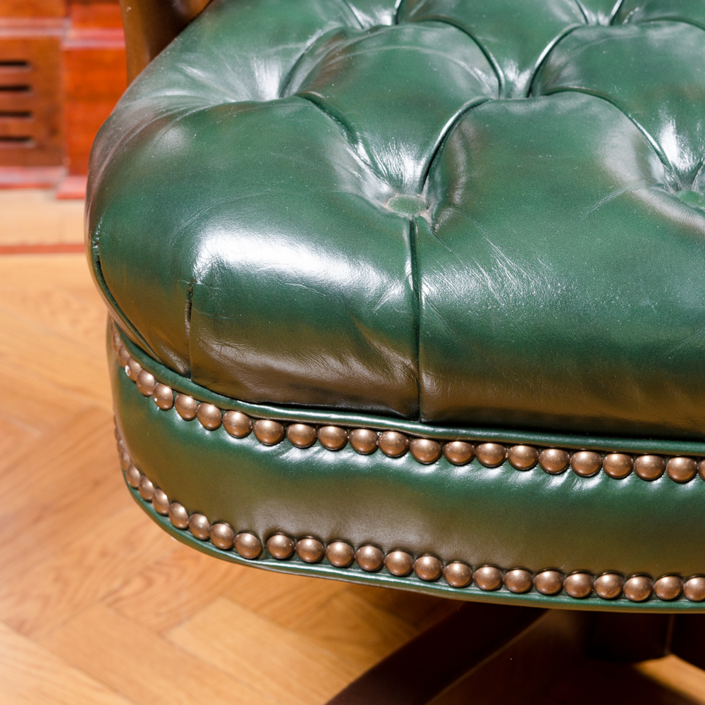 Vintage Tufted Green Leather Office Chair EBTH
