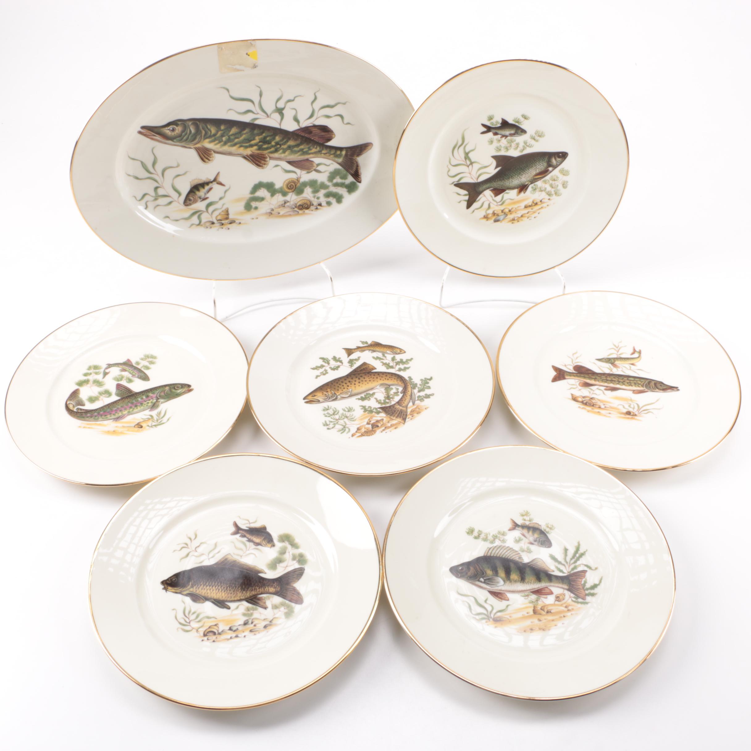 Western Germany JKW Porcelain Fish Plates and Platter EBTH