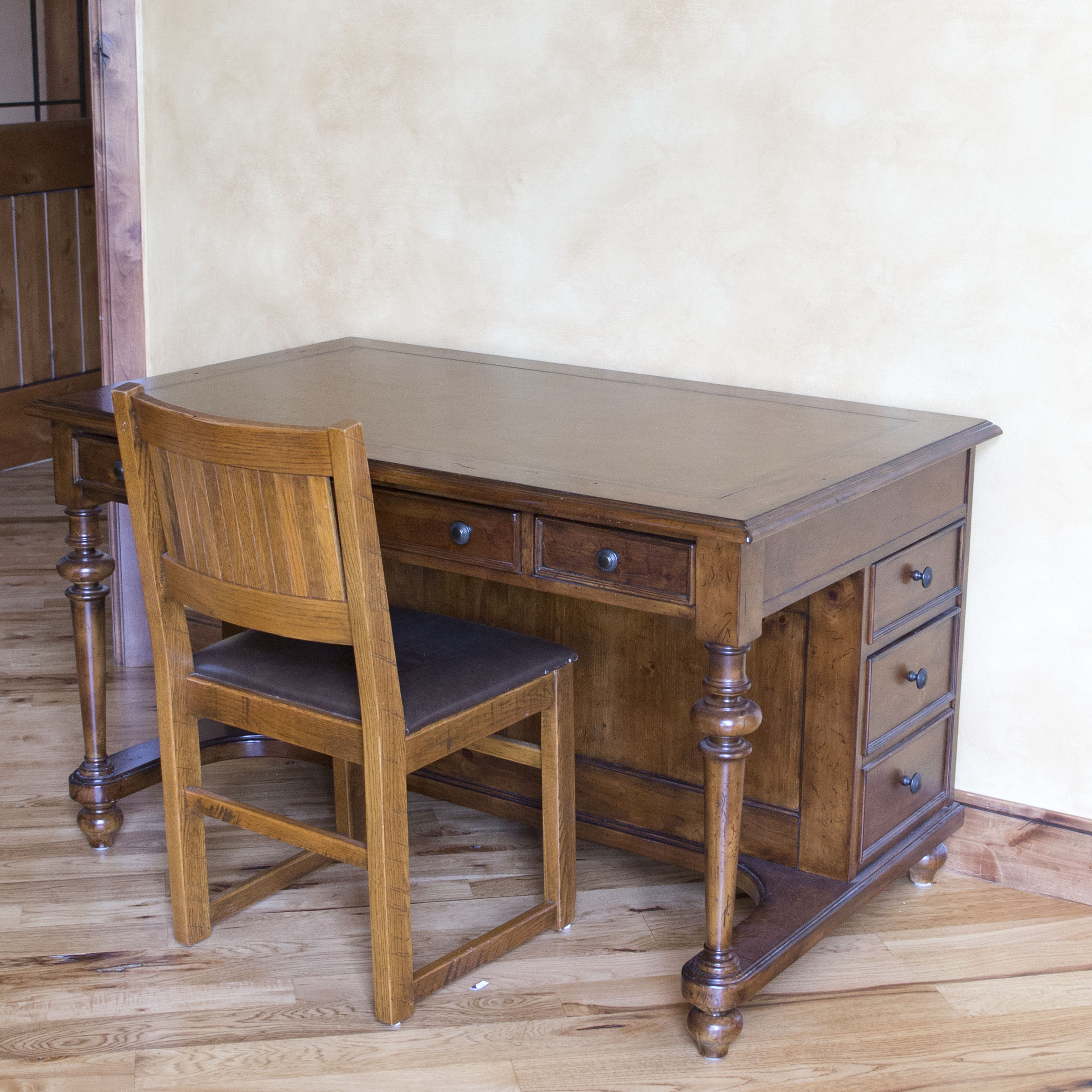 Walnut Finished Pine Desk with Oak Chair EBTH