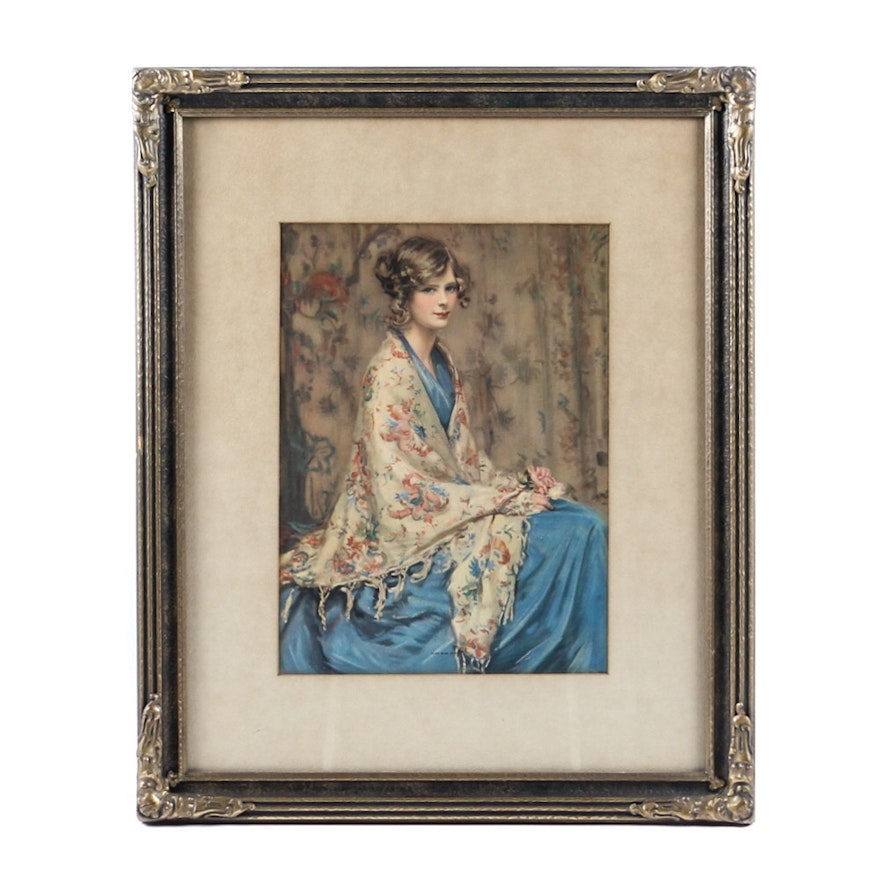 Offset Lithograph After Arthur Garrett Alice Blue Gown Ebth