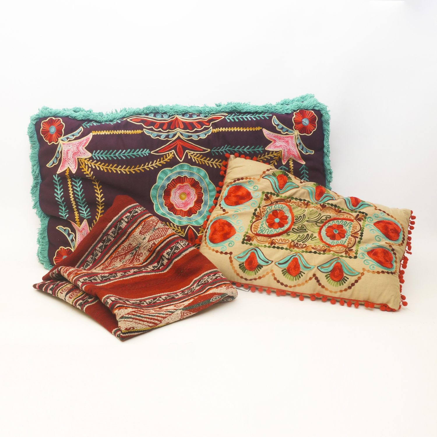 Karma Living Embroidered Pillows with Throw | EBTH