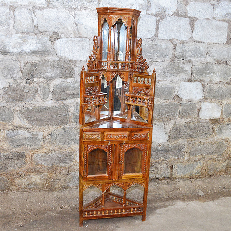 Ornate Indian Style Corner Cabinet Ebth