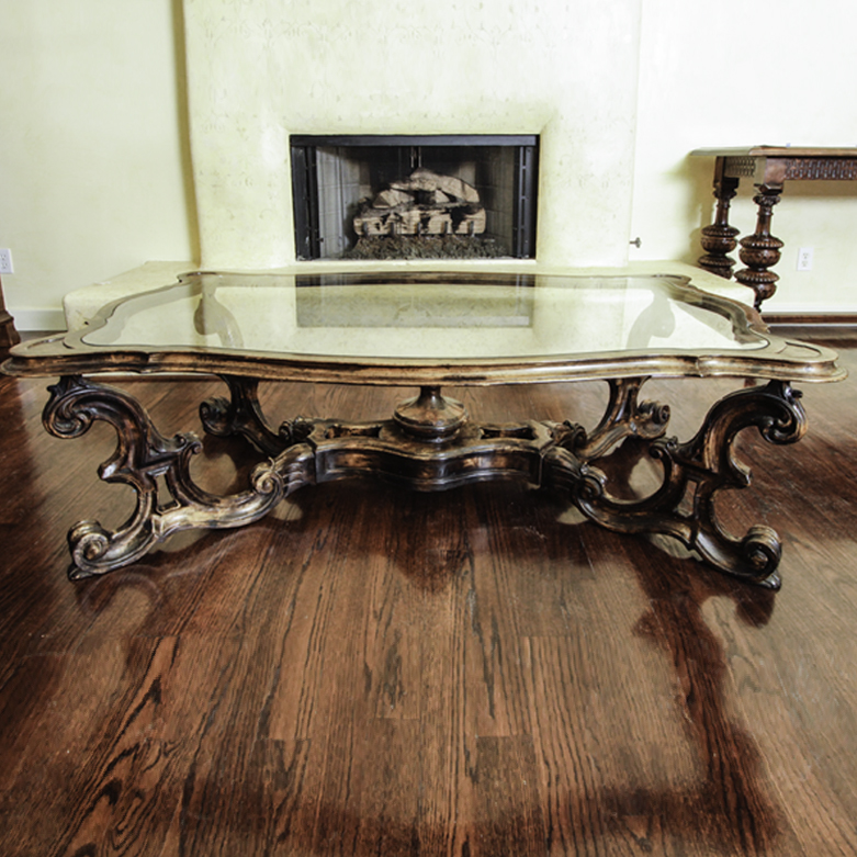 Ornate Glass Top Serpentine Coffee Table EBTH