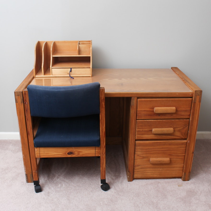 Pine Desk And Chair By Cargo Furniture With Desk Organizer Ebth
