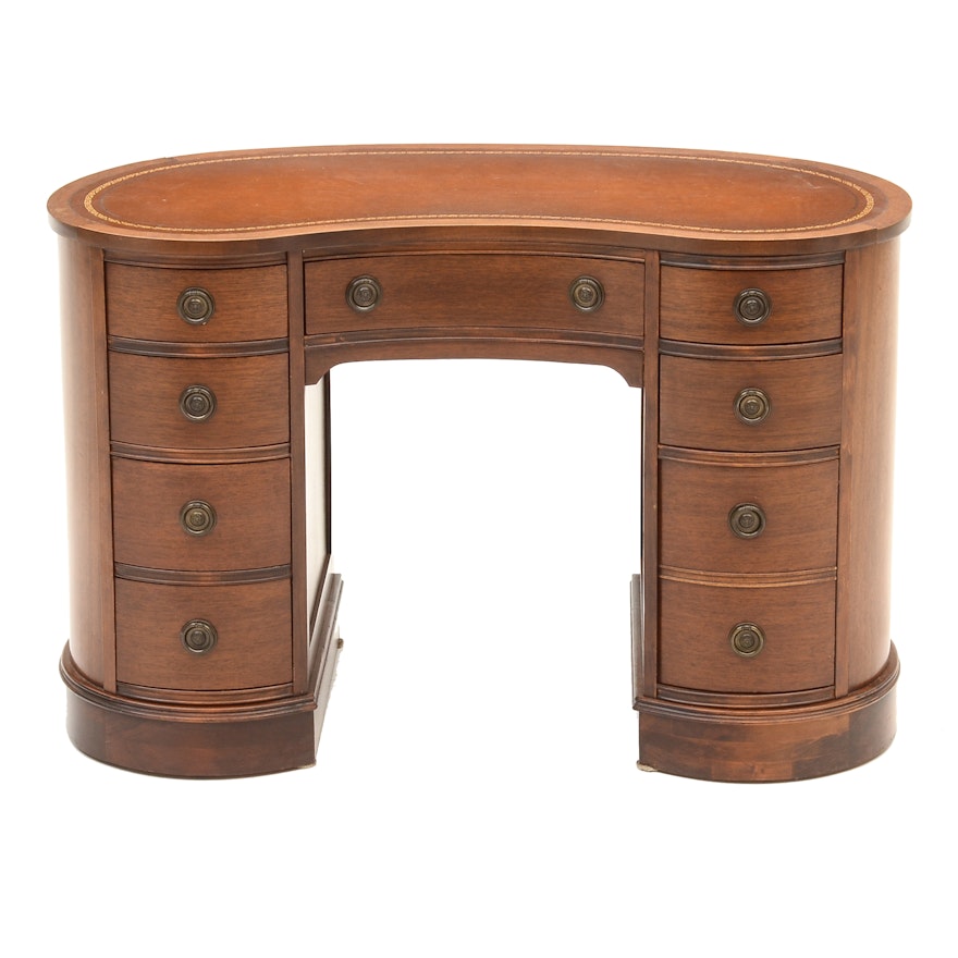 Vintage Kidney Shaped Desk With Leather Top Ebth