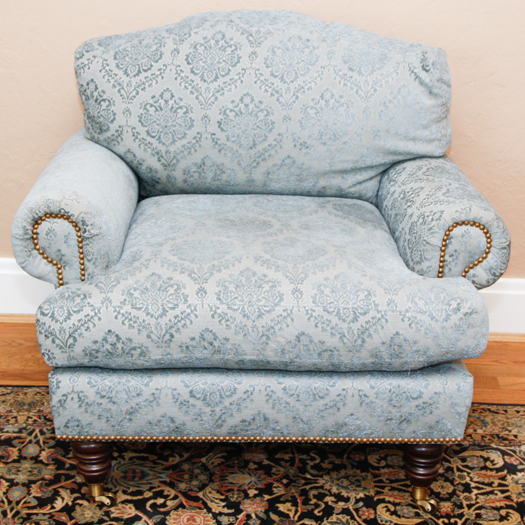 Blue Damask Upholstered Club Chair EBTH