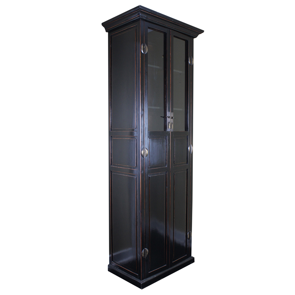 Asian Style Tall Black Lacquer Cabinet | EBTH