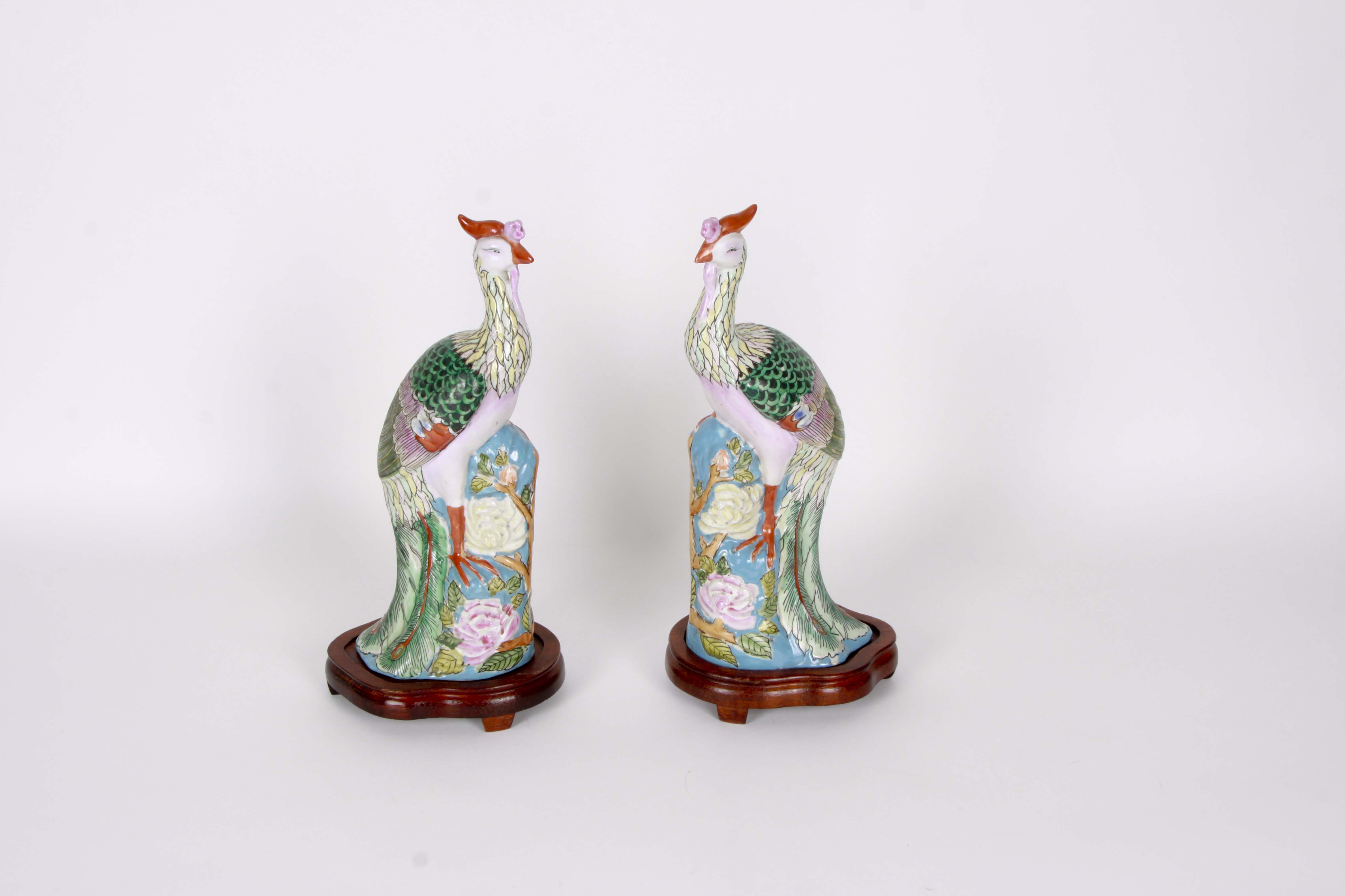 Pair of Chinese Ceramic Peacock Figurines EBTH