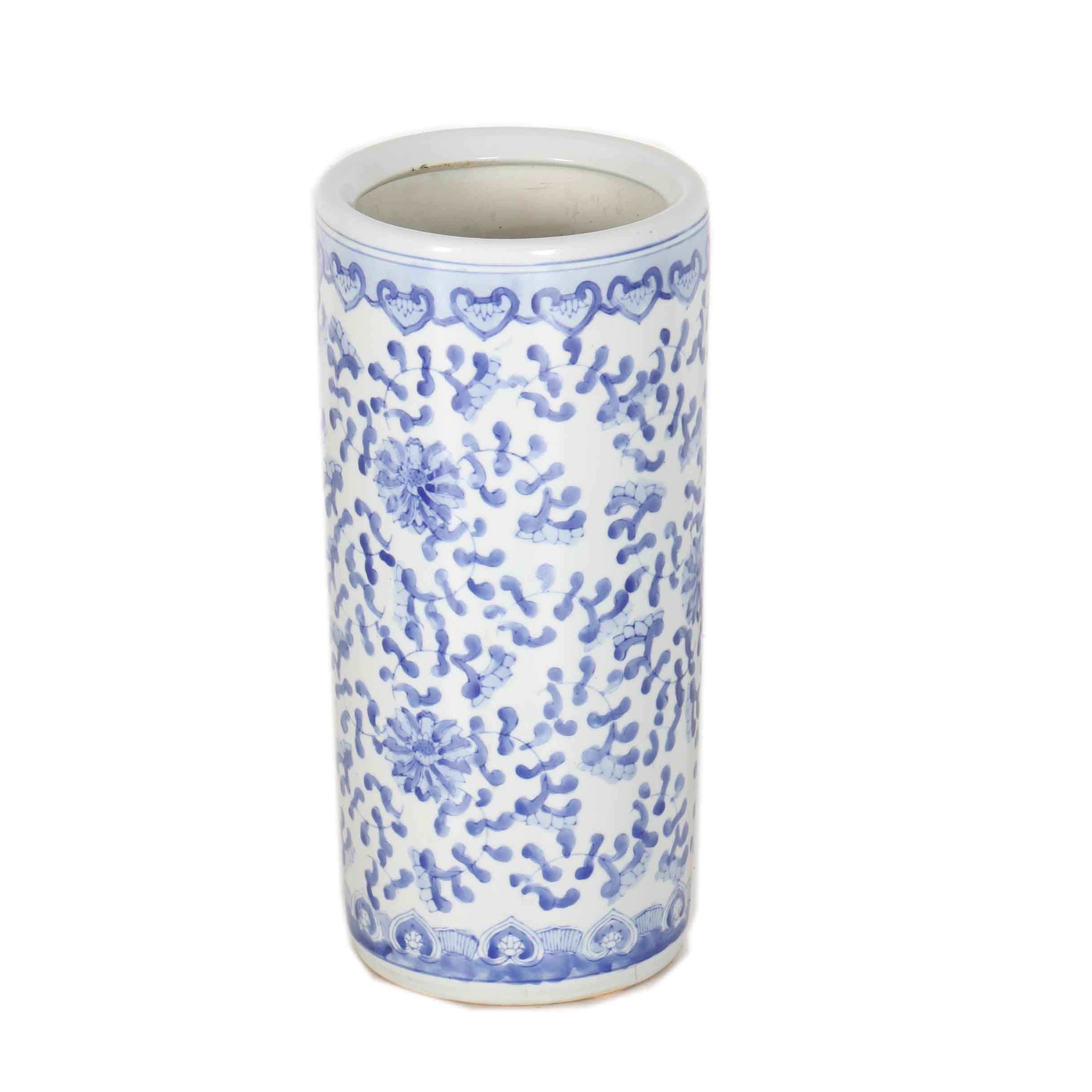 Chinese White and Blue Ceramic Umbrella Stand EBTH