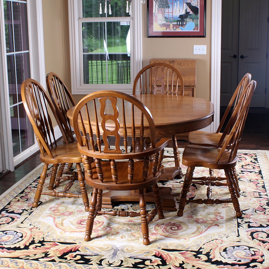 Oak Dining Table and Six Windsor Style Chairs by Keller EBTH