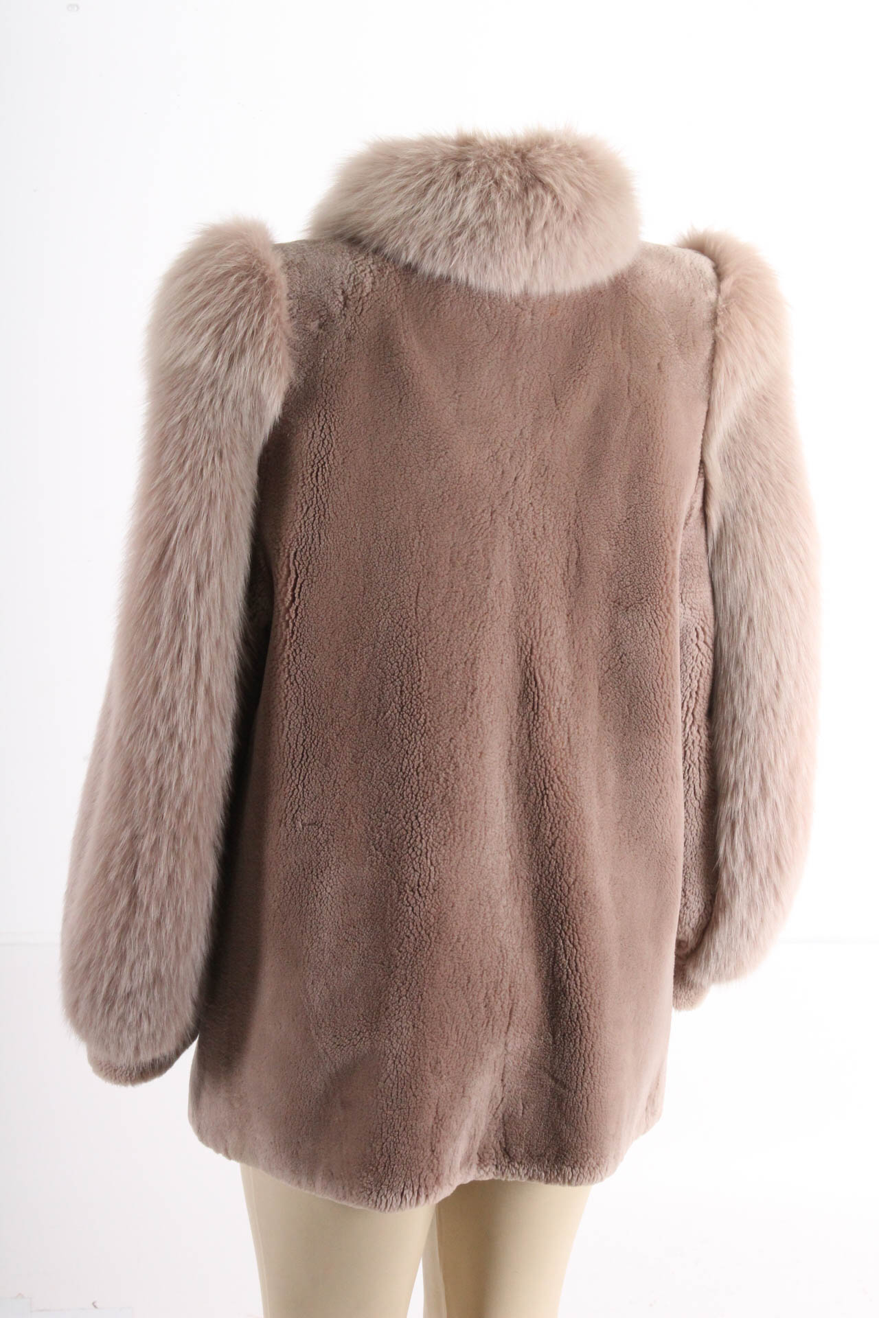 Oatmeal Sheared Fur Coat With Fox Fur Trim EBTH