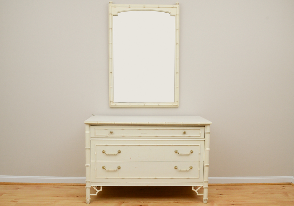 Vintage Faux Bamboo Chest Of Drawers And Mirror By Thomasville Ebth