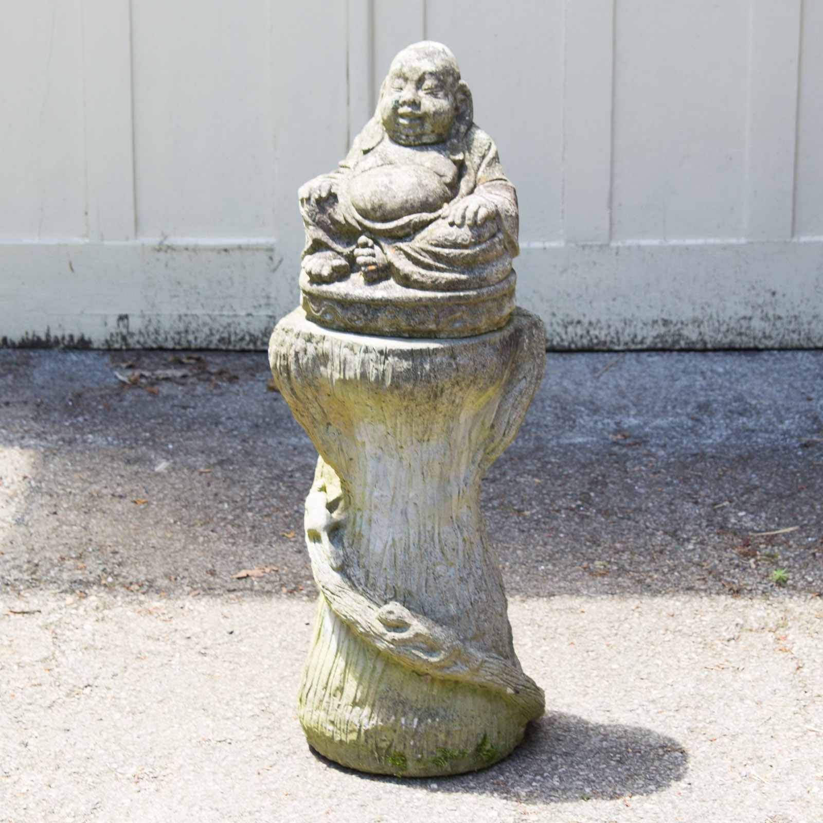 Concrete Hotei Laughing Buddha Yard Statue with Stand EBTH