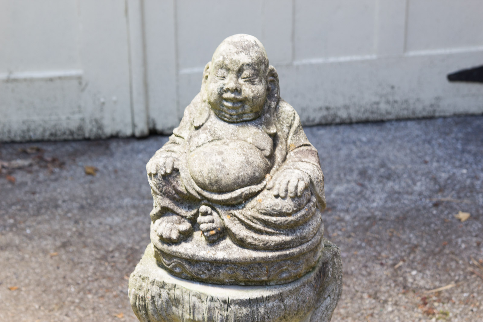 Concrete Hotei Laughing Buddha Yard Statue with Stand EBTH