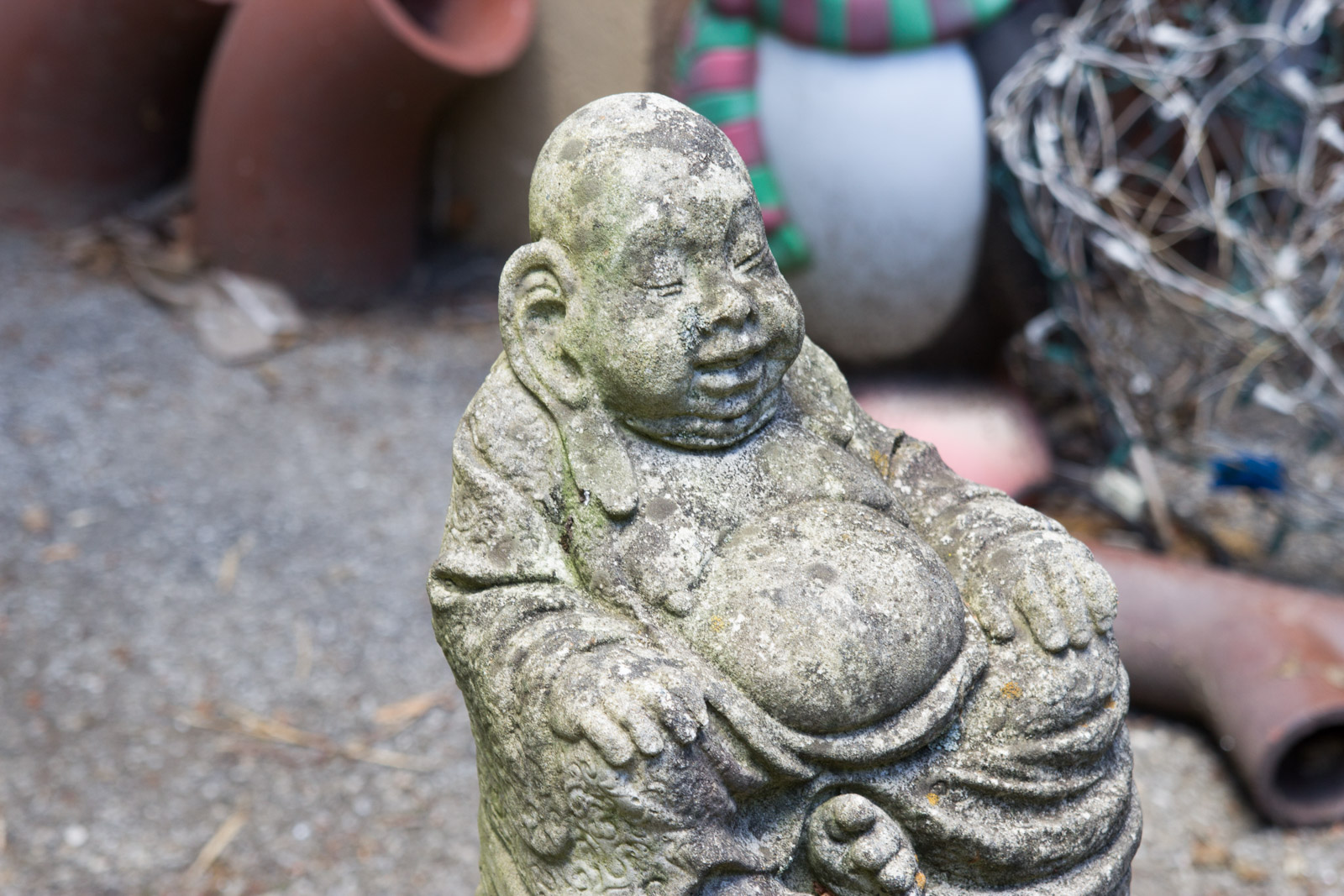Concrete Hotei Laughing Buddha Yard Statue with Stand EBTH