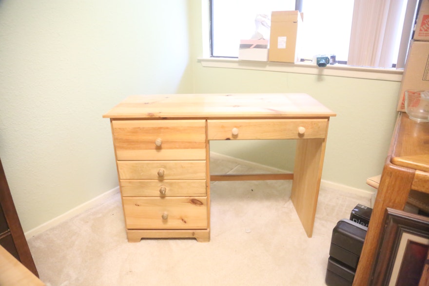 Unfinished Pine Desk With Four Drawers Ebth