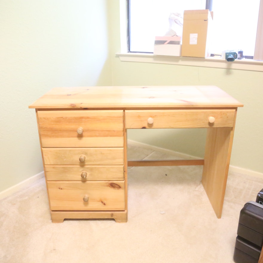 Unfinished Pine Desk With Four Drawers Ebth