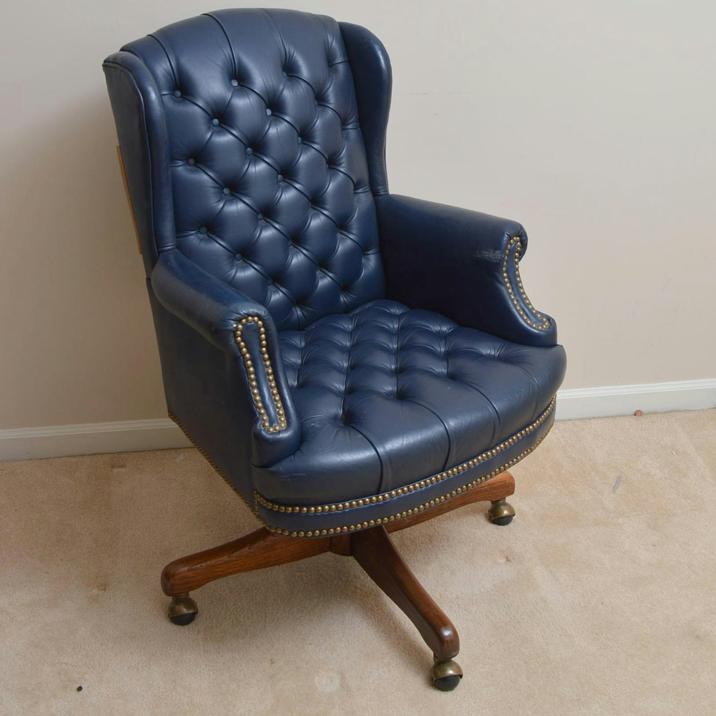 Tufted Navy Blue Leatherette Desk Chair | EBTH