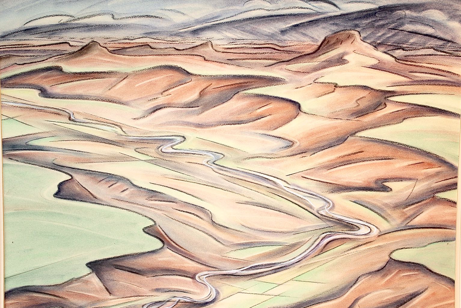 Desert Landscape Original Oil Stick Drawing by Artist David Heil | EBTH