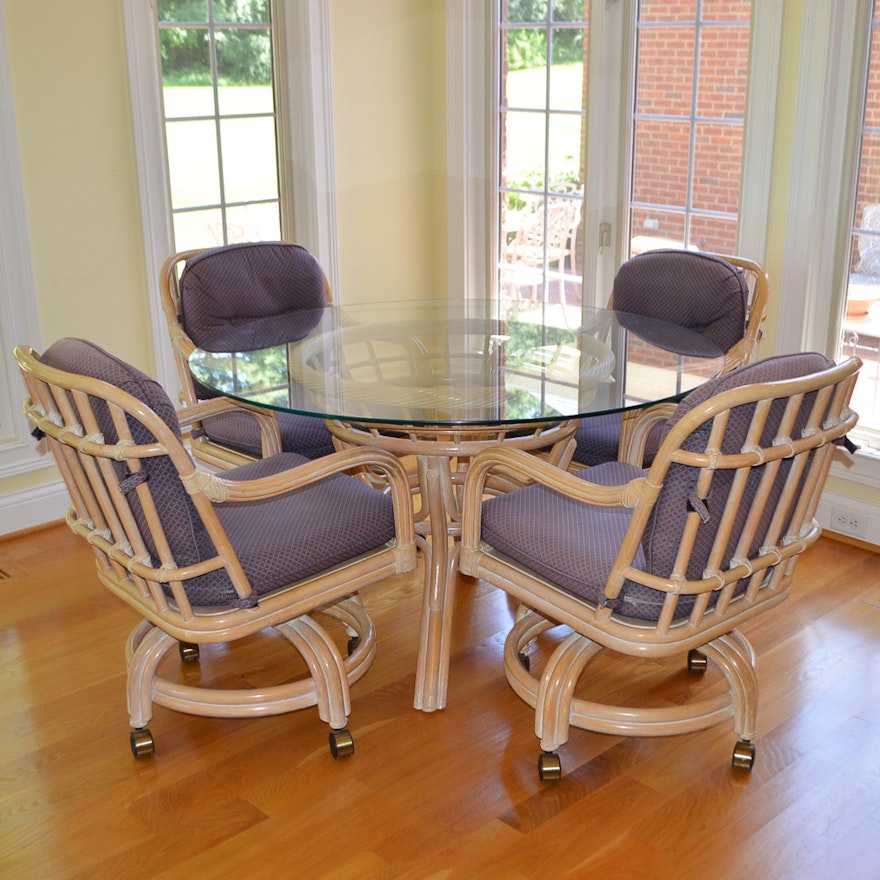 Gl Top Faux Bamboo Dining Table And Chairs By Lane Ebth Gl Top Faux Bamboo Dining Table And