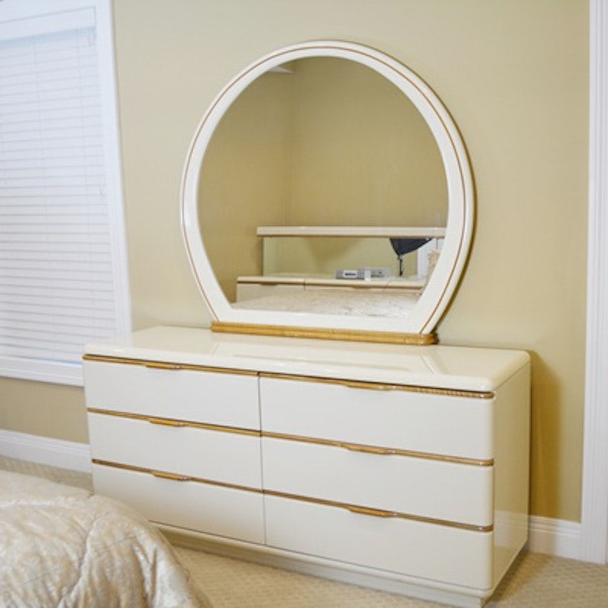 White Laminate Six Drawer Chest Of Drawers With Mirror By Lane Ebth