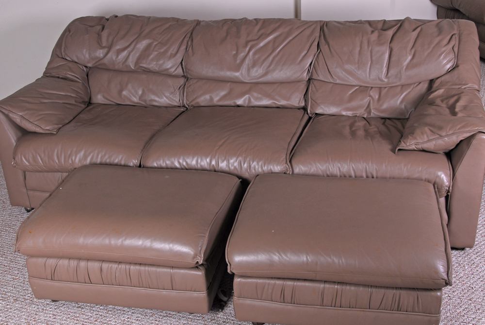 Sofa and Two Ottomans by Emerson Leather | EBTH