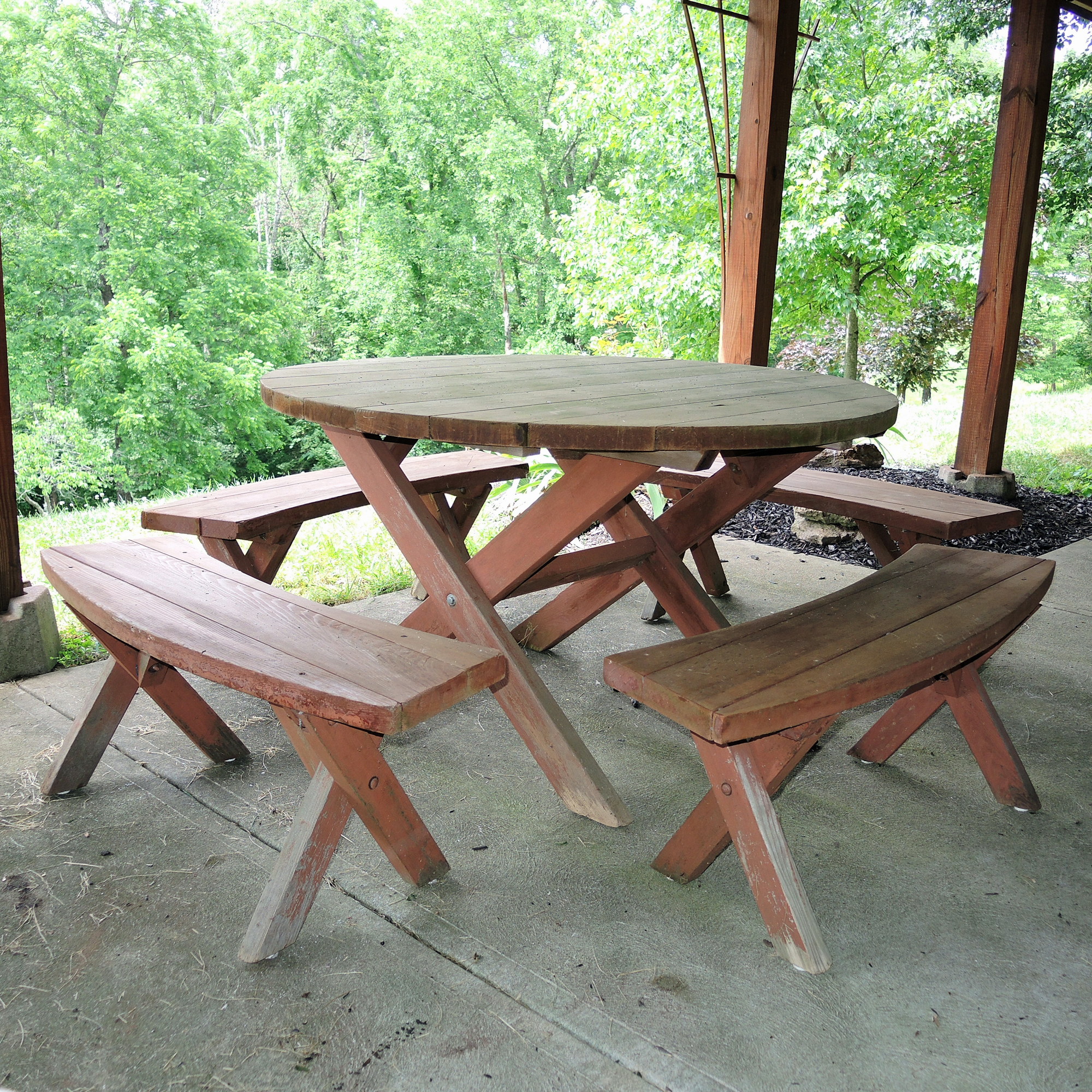 Redwood Patio Table And Bench Seats Ebth