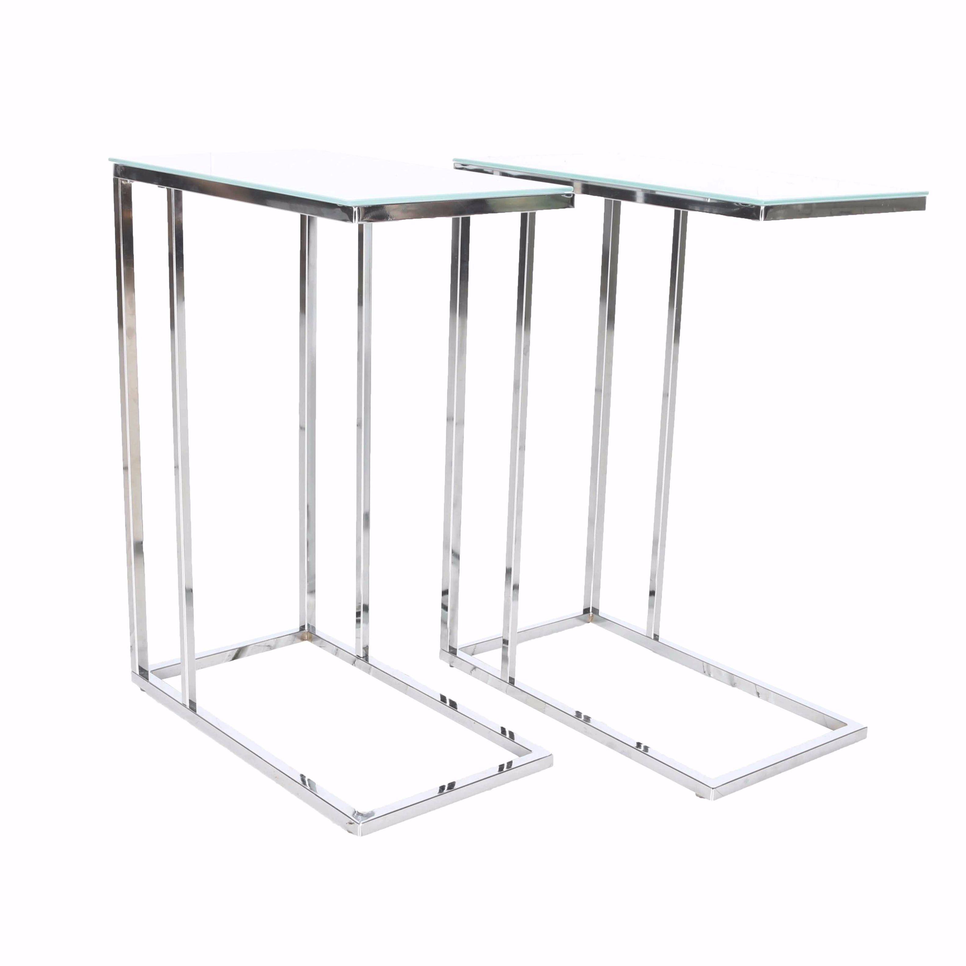 Pair of Mid Century Modern Style Stainless Steel and Frosted Glass Top