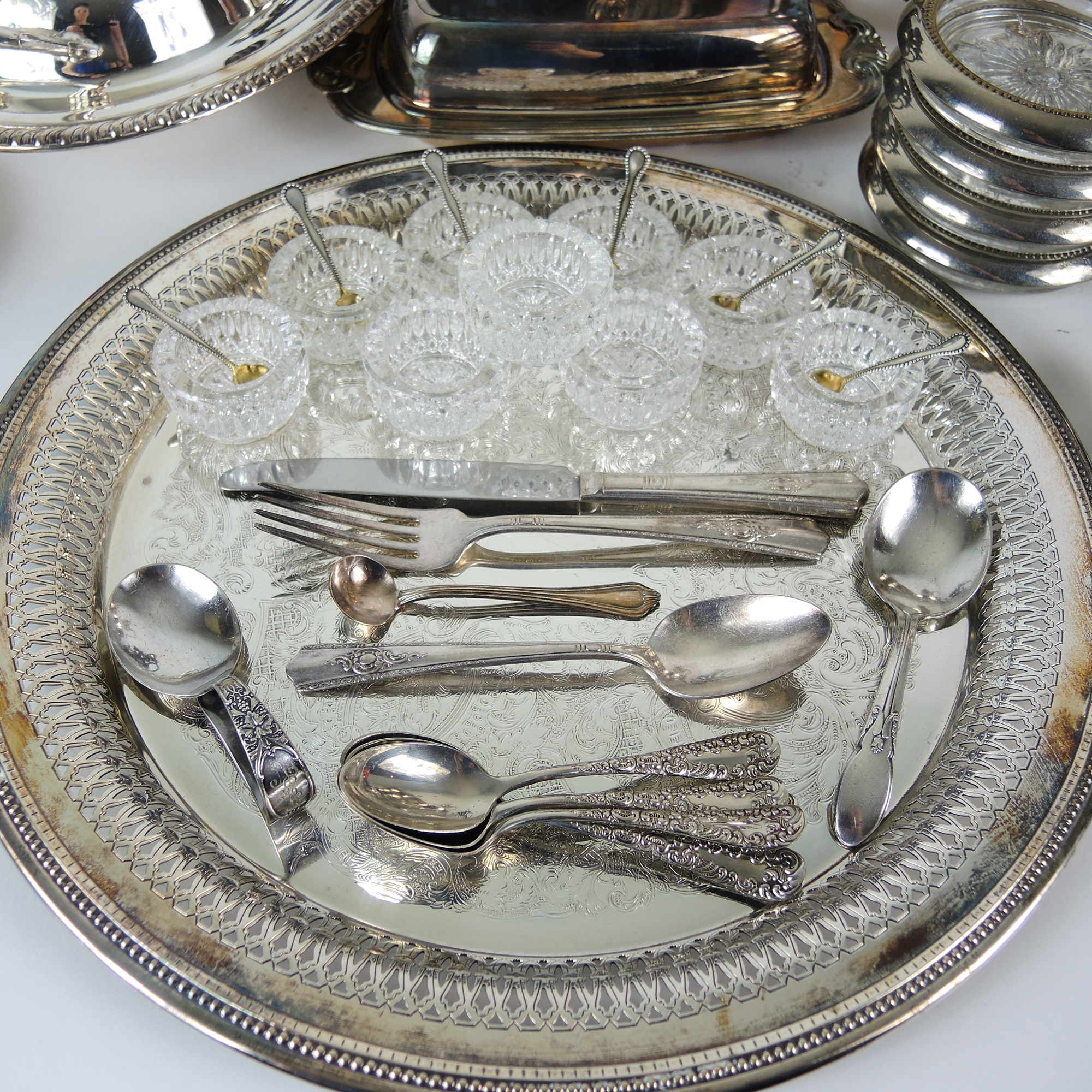 Assorted Silver Plate Serving Pieces and Sterling Salt Spoons EBTH