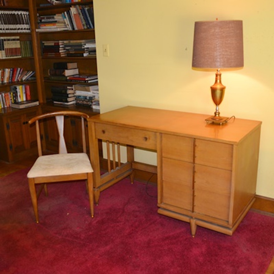 Mid Century Sequence Desk And Chair By Kent Coffey With A Lamp