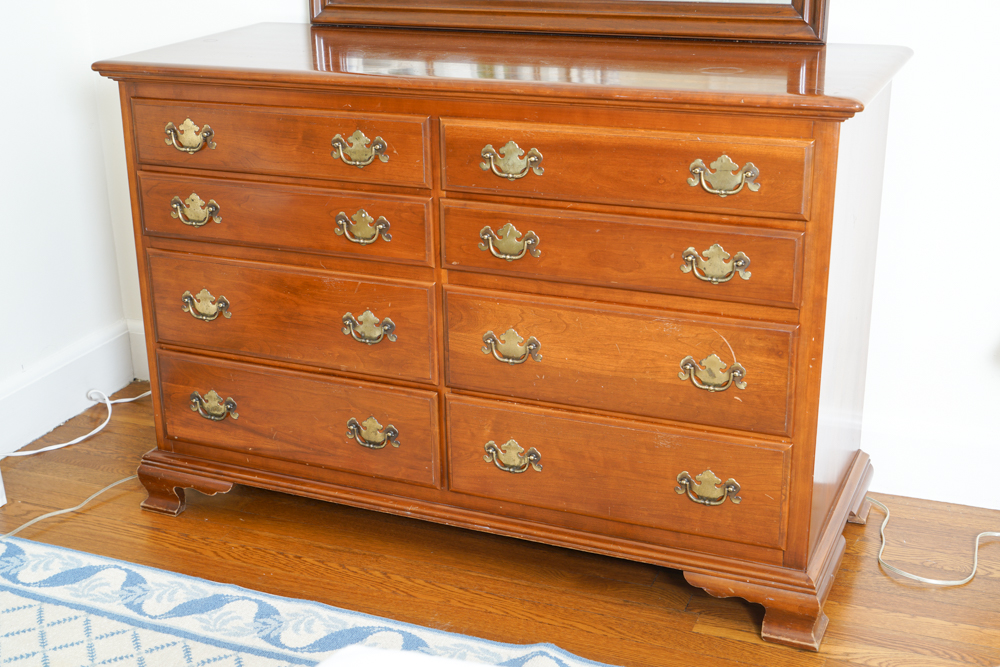 Ethan Allen Early American Solid Cherry Dresser and Mirror EBTH