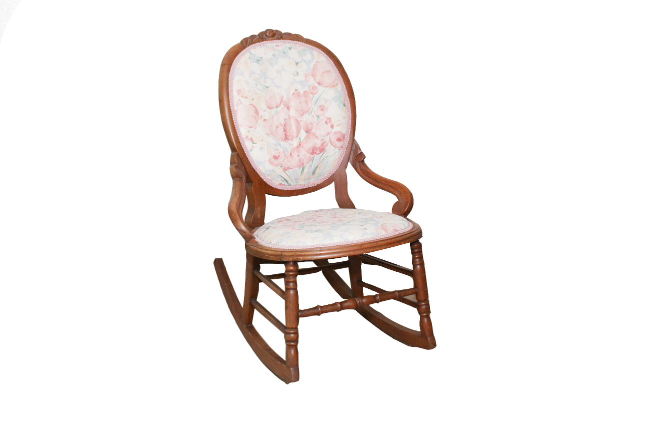 Vintage Upholstered Oak Rocking Chair EBTH