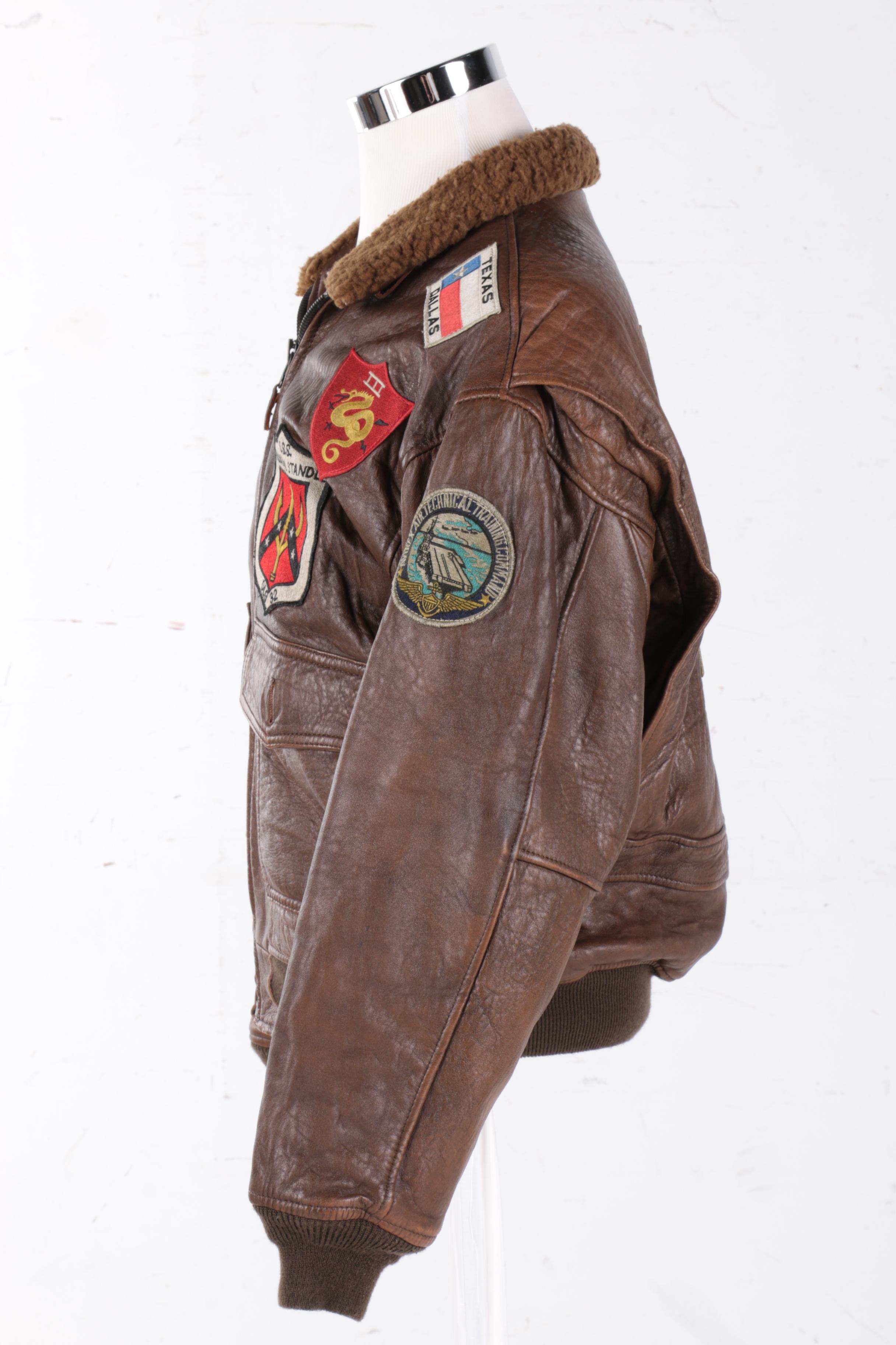 Avirex U.S. Navy "Old Leather Flight Jacket" with Patches EBTH
