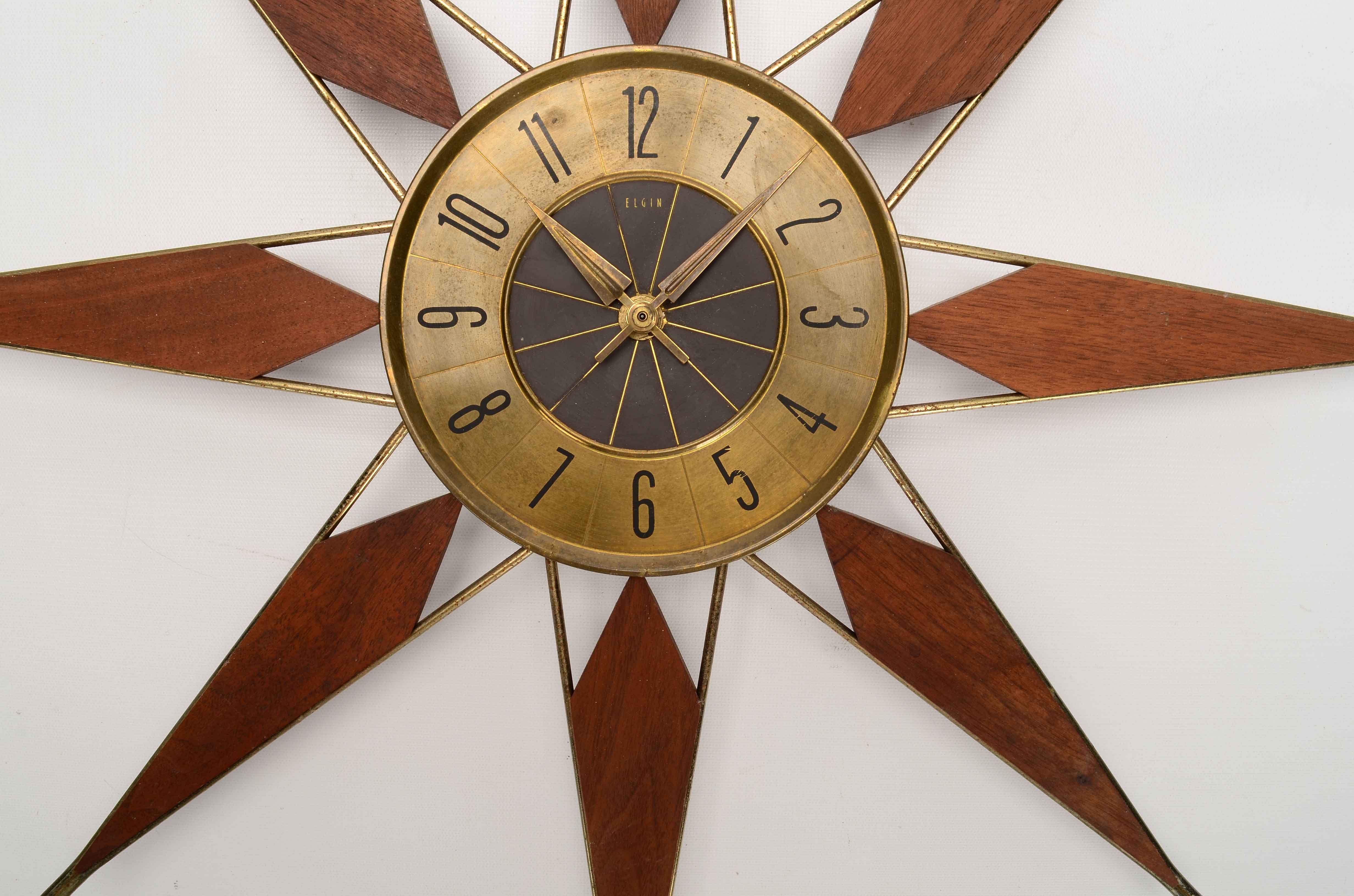 Elgin Walnut Sunburst Wall Clock EBTH