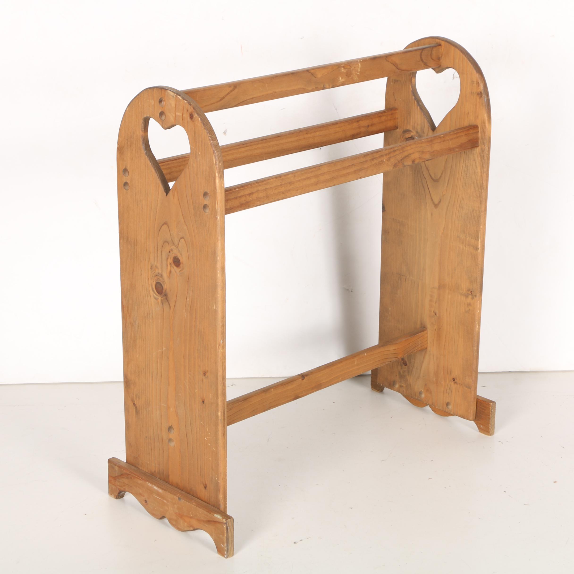 Primitive Style Pine Quilt Rack With HeartShaped Cutouts EBTH