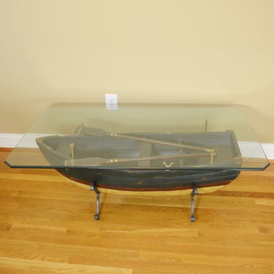 Glass Topped Wooden Boat Coffee Table EBTH