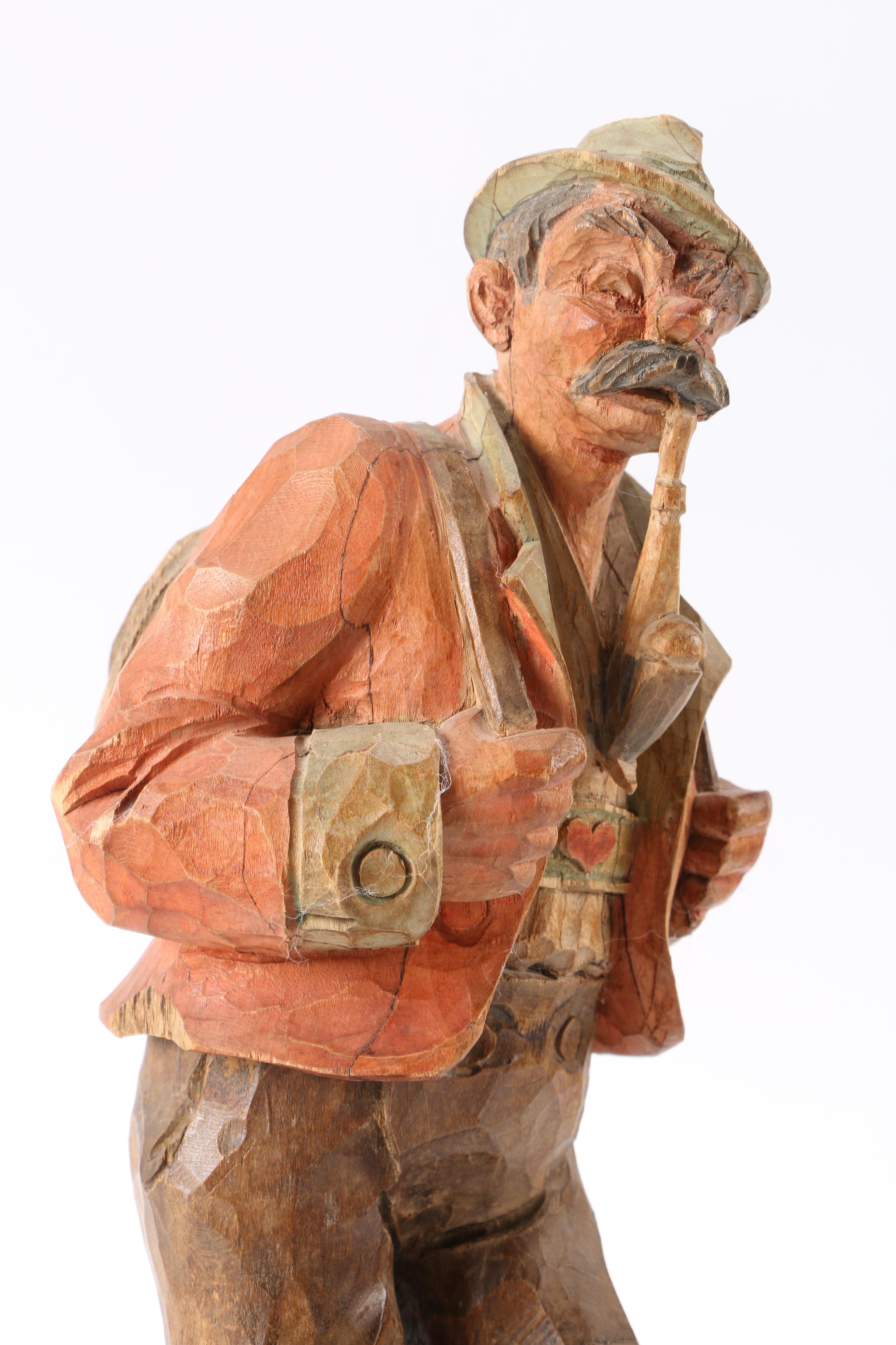 Wood Carving of Bavarian Hiker EBTH