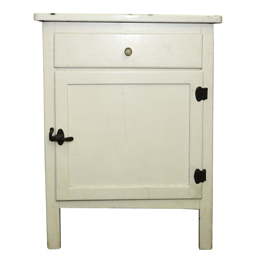 Vintage Enamel Top Utility Cabinet Ebth