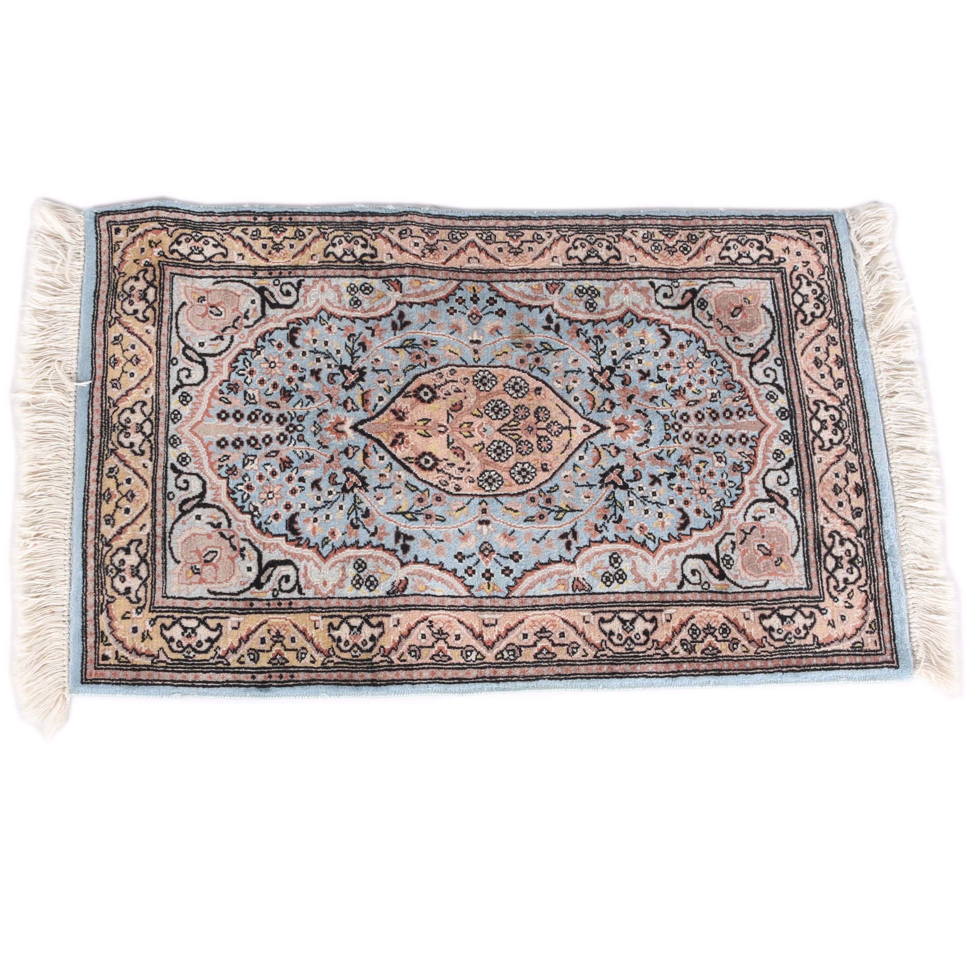 Pakistan Wool Hand Woven Blue and Brown Floral Area Rug EBTH