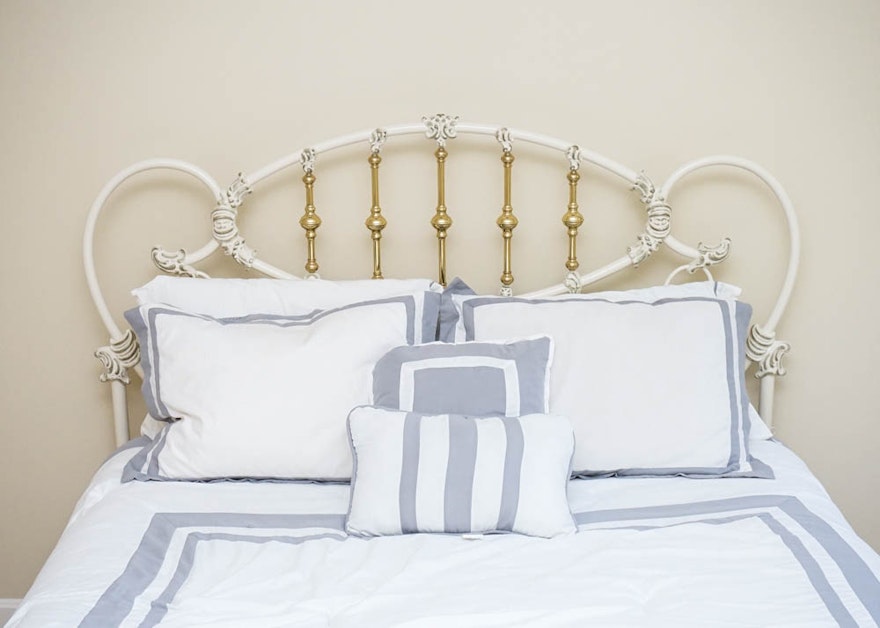White Iron and Brass Victorian Style Bed by Elliot's