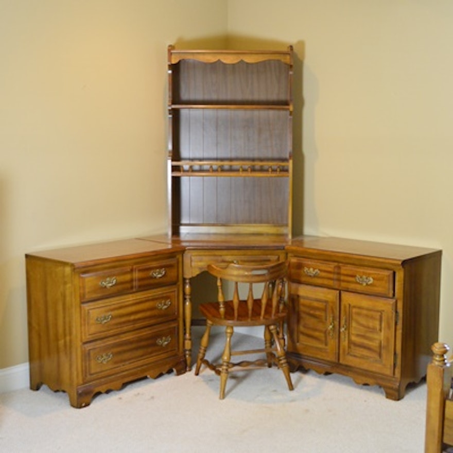 American Drew Corner Desk Hutch And Storage Cabinets Ebth