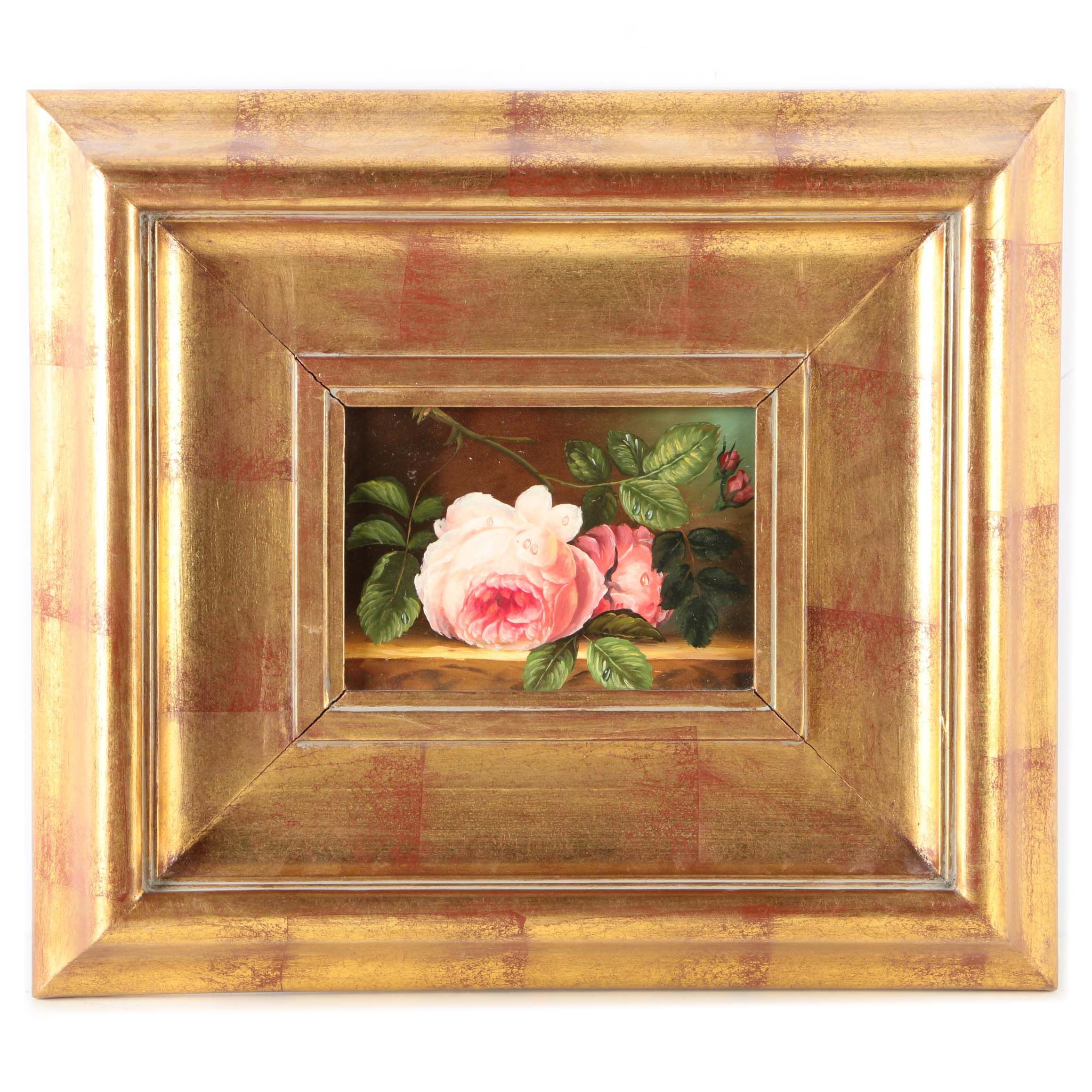 Robert Grace Oil Painting on Canvas Board of Pink Flowers EBTH