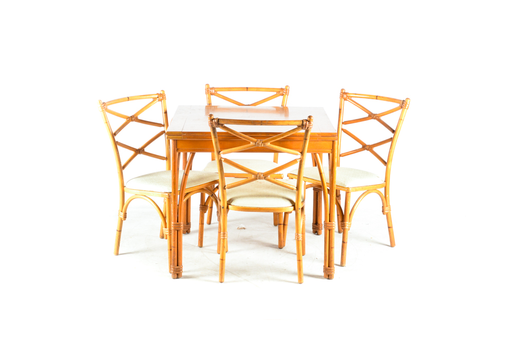 Vintage HeywoodWakefield Rattan and Maple Game Table with Chairs EBTH