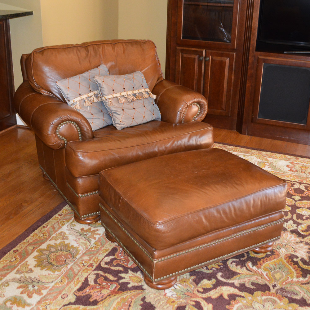 thomasville leather chair and ottoman