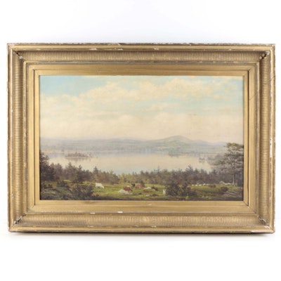 Antique Hudson River School Oil Painting on Canvas of a Landscape
