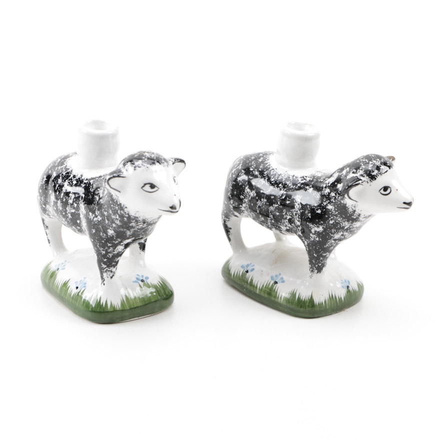 Hand-Painted Portuguese Sheep Candle Holders