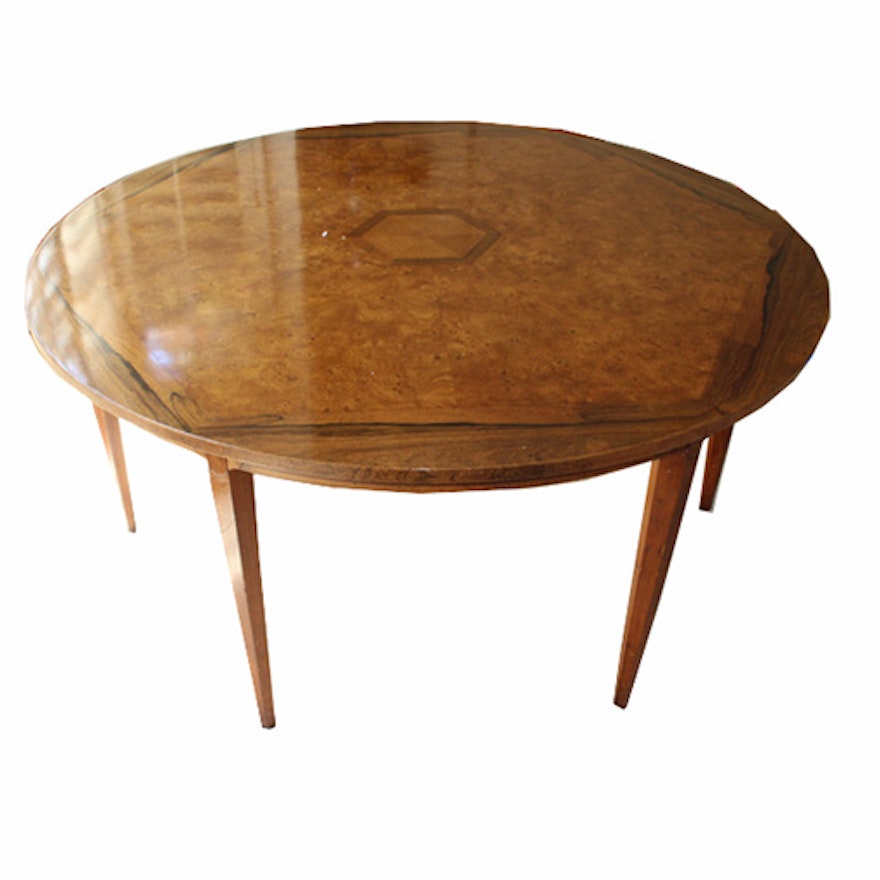 Magnificent henredon round dining table Burlwood And Inlaid Henredon Dining Table Ebth